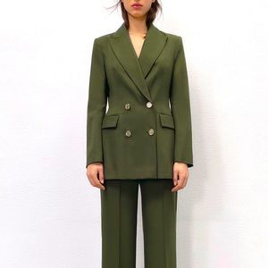 ZARA green double breasted blazer size S